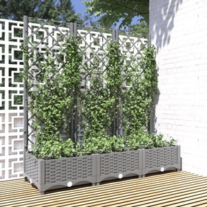 vidaXL, vidaXL Pflanzkübel mit Rankgitter Hellgrau 120x40x121,5 cm PP, vidaXL Pflanzkübel mit Rankgitter Hellgrau 120x40x121,5 cm PP