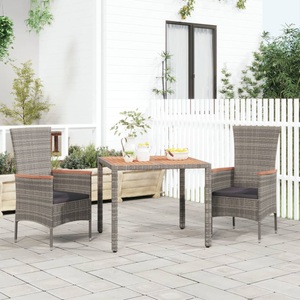 vidaXL, vidaXL Gartentisch mit Holzplatte Grau Poly Rattan & Massivholz Akazie, vidaXL Gartentisch mit Holzplatte Grau Poly Rattan & Massivholz Akazie