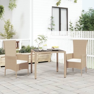 vidaXL, vidaXL Gartentisch mit Glasplatte Beige Poly Rattan & Hartglas, vidaXL Gartentisch mit Glasplatte Beige Poly Rattan & Hartglas