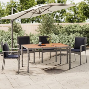 vidaXL, vidaXL Gartentisch mit Holzplatte Grau Poly Rattan & Massivholz Akazie, vidaXL Gartentisch mit Holzplatte Grau Poly Rattan & Massivholz Akazie