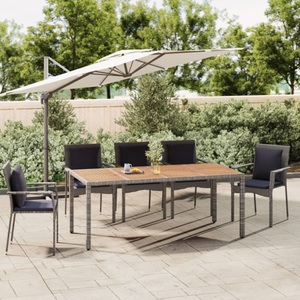 vidaXL, vidaXL Gartentisch mit Holzplatte Grau Poly Rattan & Massivholz Akazie, 