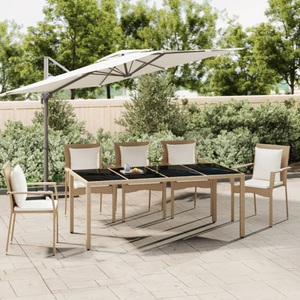 vidaXL, vidaXL Gartentisch mit Glasplatte Beige Poly Rattan & Hartglas, vidaXL Gartentisch mit Glasplatte Beige Poly Rattan & Hartglas