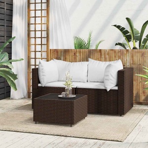 vidaXL, vidaXL 3-tlg. Garten-Lounge-Set mit Kissen Braun Poly Rattan
