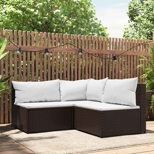vidaXL, vidaXL 3-tlg. Garten-Lounge-Set mit Kissen Braun Poly Rattan