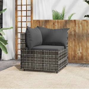 vidaXL, vidaXL Garten-Ecksofa mit Kissen Grau Poly Rattan