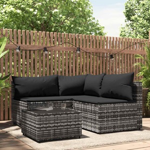 vidaXL, vidaXL 4-tlg. Garten-Lounge-Set mit Kissen Grau Poly Rattan