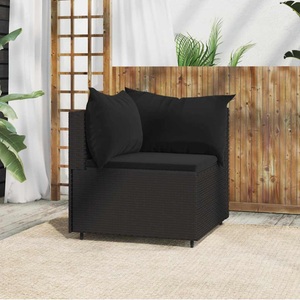 vidaXL, vidaXL Garten-Ecksofa mit Kissen Schwarz Poly Rattan