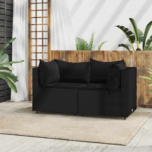 vidaXL, vidaXL Garten-Ecksofas mit Kissen 2 Stk. Schwarz Poly Rattan, 