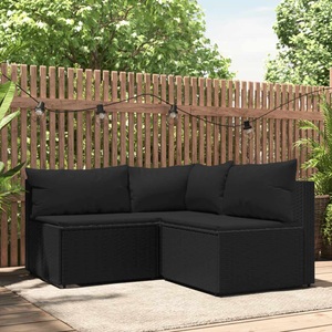 vidaXL, vidaXL 3-tlg. Garten-Lounge-Set mit Kissen Schwarz Poly Rattan, vidaXL 3-tlg. Garten-Lounge-Set mit Kissen Schwarz Poly Rattan