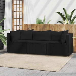 vidaXL, vidaXL 3-tlg. Garten-Lounge-Set mit Kissen Schwarz Poly Rattan