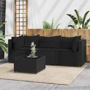 vidaXL, vidaXL 4-tlg. Garten-Lounge-Set mit Kissen Schwarz Poly Rattan, 