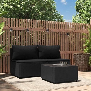 vidaXL, vidaXL 3-tlg. Garten-Lounge-Set mit Kissen Schwarz Poly Rattan, 