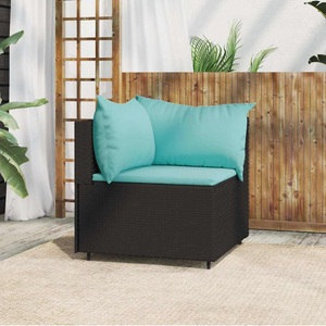 vidaXL, vidaXL Garten-Ecksofa mit Kissen Schwarz Poly Rattan