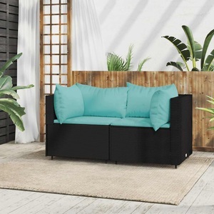 vidaXL, vidaXL Garten-Ecksofas mit Kissen 2 Stk. Schwarz Poly Rattan, vidaXL Garten-Ecksofas mit Kissen 2 Stk. Schwarz Poly Rattan