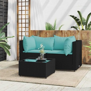 vidaXL, vidaXL 3-tlg. Garten-Lounge-Set mit Kissen Schwarz Poly Rattan