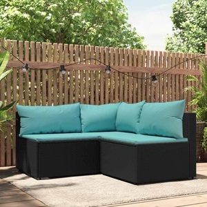vidaXL, vidaXL 3-tlg. Garten-Lounge-Set mit Kissen Schwarz Poly Rattan, vidaXL 3-tlg. Garten-Lounge-Set mit Kissen Schwarz Poly Rattan