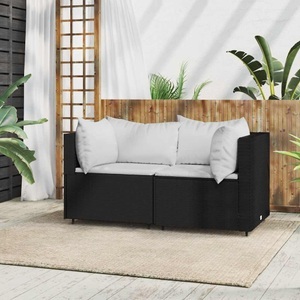 vidaXL, vidaXL Garten-Ecksofas mit Kissen 2 Stk. Schwarz Poly Rattan, vidaXL Garten-Ecksofas mit Kissen 2 Stk. Schwarz Poly Rattan