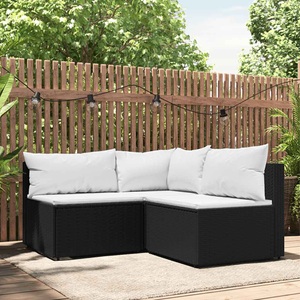 vidaXL, vidaXL 3-tlg. Garten-Lounge-Set mit Kissen Schwarz Poly Rattan