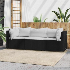 vidaXL, vidaXL 3-tlg. Garten-Lounge-Set mit Kissen Schwarz Poly Rattan, 