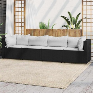 vidaXL, vidaXL 4-tlg. Garten-Lounge-Set mit Kissen Schwarz Poly Rattan, vidaXL 4-tlg. Garten-Lounge-Set mit Kissen Schwarz Poly Rattan