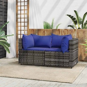 vidaXL, vidaXL Garten-Ecksofas mit Kissen 2 Stk. Grau Poly Rattan, vidaXL Garten-Ecksofas mit Kissen 2 Stk. Grau Poly Rattan