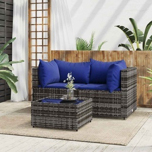 vidaXL, vidaXL 3-tlg. Garten-Lounge-Set mit Kissen Grau Poly Rattan, vidaXL 3-tlg. Garten-Lounge-Set mit Kissen Grau Poly Rattan