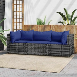 vidaXL, vidaXL 3-tlg. Garten-Lounge-Set mit Kissen Grau Poly Rattan, vidaXL 3-tlg. Garten-Lounge-Set mit Kissen Grau Poly Rattan