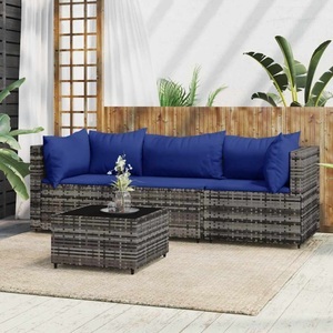 vidaXL, vidaXL 4-tlg. Garten-Lounge-Set mit Kissen Grau Poly Rattan, vidaXL 4-tlg. Garten-Lounge-Set mit Kissen Grau Poly Rattan