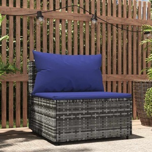 vidaXL, vidaXL Garten-Mittelsofa mit Kissen Grau Poly Rattan, vidaXL Garten-Mittelsofa mit Kissen Grau Poly Rattan