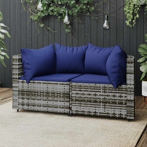 vidaXL, vidaXL Garten-Ecksofas mit Kissen 2 Stk. Grau Poly Rattan, vidaXL Garten-Ecksofas mit Kissen 2 Stk. Grau Poly Rattan