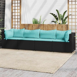 vidaXL, vidaXL 4-tlg. Garten-Lounge-Set mit Kissen Schwarz Poly Rattan