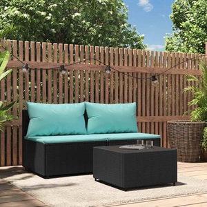 vidaXL, vidaXL 3-tlg. Garten-Lounge-Set mit Kissen Schwarz Poly Rattan
