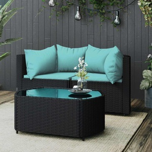vidaXL, vidaXL 3-tlg. Garten-Lounge-Set mit Kissen Schwarz Poly Rattan, vidaXL 3-tlg. Garten-Lounge-Set mit Kissen Schwarz Poly Rattan