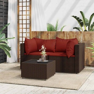 vidaXL, vidaXL 3-tlg. Garten-Lounge-Set mit Kissen Braun Poly Rattan