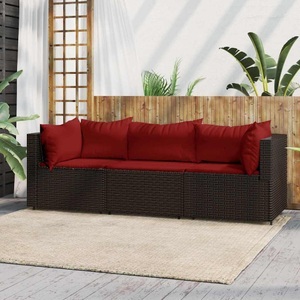 vidaXL, vidaXL 3-tlg. Garten-Lounge-Set mit Kissen Braun Poly Rattan, vidaXL 3-tlg. Garten-Lounge-Set mit Kissen Braun Poly Rattan