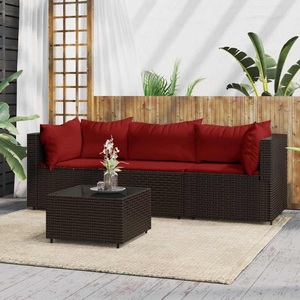 vidaXL, vidaXL 4-tlg. Garten-Lounge-Set mit Kissen Braun Poly Rattan