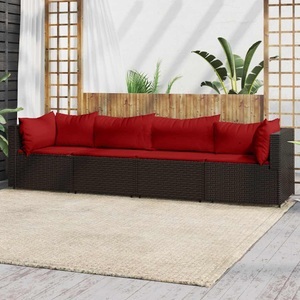vidaXL, vidaXL 4-tlg. Garten-Lounge-Set mit Kissen Braun Poly Rattan, vidaXL 4-tlg. Garten-Lounge-Set mit Kissen Braun Poly Rattan