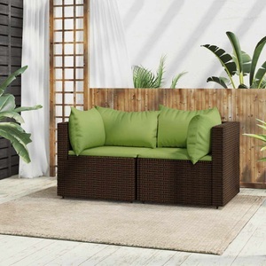 vidaXL, vidaXL Garten-Ecksofas mit Kissen 2 Stk. Braun Poly Rattan, vidaXL Garten-Ecksofas mit Kissen 2 Stk. Braun Poly Rattan