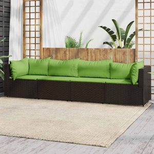vidaXL, vidaXL 4-tlg. Garten-Lounge-Set mit Kissen Braun Poly Rattan, vidaXL 4-tlg. Garten-Lounge-Set mit Kissen Braun Poly Rattan