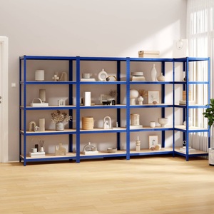 vidaXL, vidaXL Regale mit 5 Böden 4 Stk. Blau Stahl & Holzwerkstoff