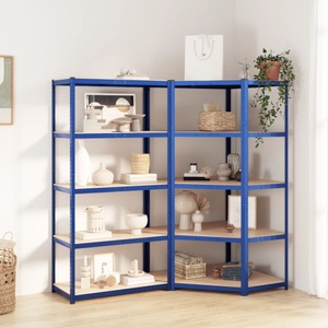 vidaXL, vidaXL Regale mit 5 Böden 2 Stk. Blau Stahl & Holzwerkstoff