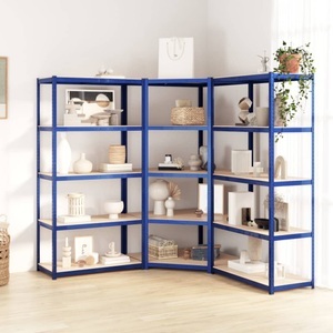 vidaXL, vidaXL Regale mit 5 Böden 3 Stk. Blau Stahl & Holzwerkstoff