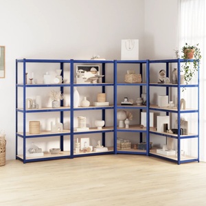 vidaXL, vidaXL Regale mit 5 Böden 4 Stk. Blau Stahl & Holzwerkstoff