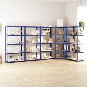 vidaXL, vidaXL Regale mit 5 Böden 5 Stk. Blau Stahl & Holzwerkstoff