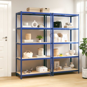 vidaXL, vidaXL Regale mit 5 Böden 2 Stk. Blau Stahl & Holzwerkstoff