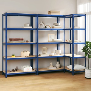 vidaXL, vidaXL Regale mit 5 Böden 3 Stk. Blau Stahl & Holzwerkstoff