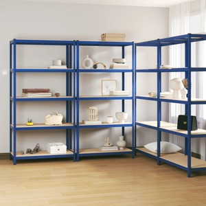 vidaXL, vidaXL Regale mit 5 Böden 4 Stk. Blau Stahl & Holzwerkstoff