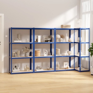 vidaXL, vidaXL Regale mit 4 Böden 4 Stk. Blau Stahl & Holzwerkstoff