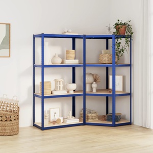 vidaXL, vidaXL Regale mit 4 Böden 2 Stk. Blau Stahl & Holzwerkstoff