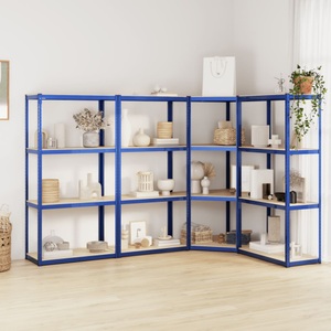 vidaXL, vidaXL Regale mit 4 Böden 4 Stk. Blau Stahl & Holzwerkstoff
